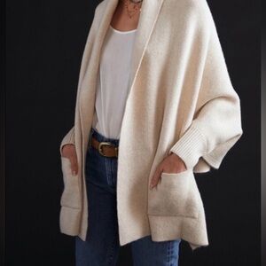 Beige Open Front Shawl with sleeves and pockets